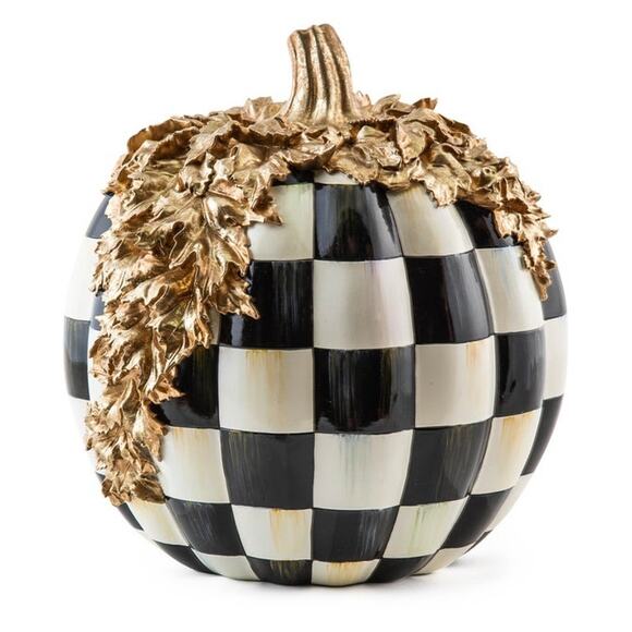 MacKenzie-Childs Other - NEW MacKenzie Childs Courtly Check Gold Foliage Pumpkin 11.5" H in Original Box